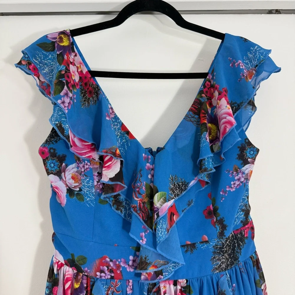 Boston Proper Blue Floral Ruffle Maxi Dress 8 Easter Spring Preppy Cottagecore - Picture 3 of 13